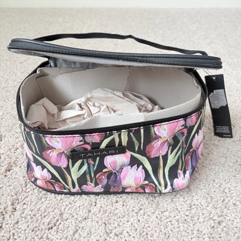 Tahari Medium Train Travel Cosmetic Case Floral Makeup Bag